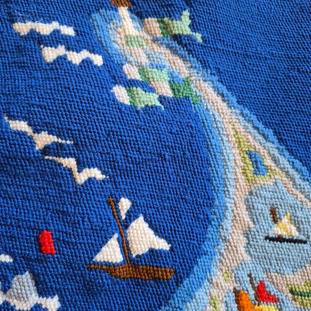 Erica Wilson Marthas Vineyard Map Finished Needlepoint Canvas Coastal Art - Picture 3 of 12